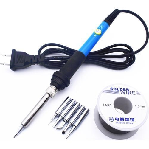 60W 110V Electric Soldering Iron Kit Temperature Adjustable with Rosin Soder Wire 5 Tips Welding Tools for Electronics US Plug