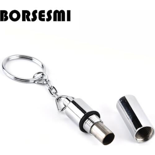 Hot sale 12pcs/lot stainless steel cigar punch with Keyring travel metal cigar borer Mini Blade Bullet Style Draw Hole Cut