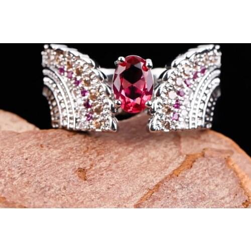 Exquisite Red CZ Stone Crown Ring Silver Plated Crystal Rings for Women Wedding Engagement Party Charm Jewelry Christmas Gift