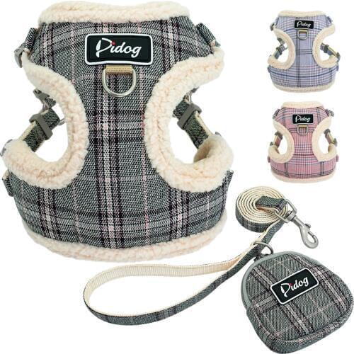 Classic Plaid Dog Harness For Small Dogs Mesh Nylon Pet Harness and Leash Set Chihuahua Pug Vest Walking Rope With Treat Bag