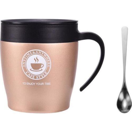 Coffee Mug 304 Stainless Steel Insulated Thermos Double Wall Water Cup With Lid Drink Cups with Spoon Home Drinking Utensils for