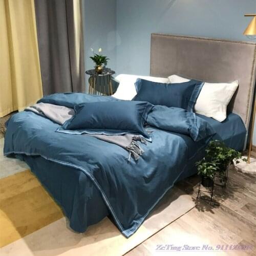 4pcs Pure Color Bedding Set Gray Blue 80TC brushed Duvet Cover Nordic modern simple autumn winter Horse cotton Quilt Cover 1.8m