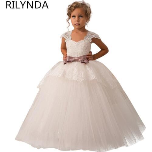 Lace Flower Girls Dresses for Wedding Ruffles Ribbon Bow Sash Girls First Communion Dresses Prom Party Gowns