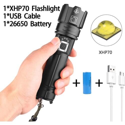 Aluminum Alloy XHP70 Powerful Led Flashlight USB Charging With Charging Display Battery Outdoor Accessories Portable Light