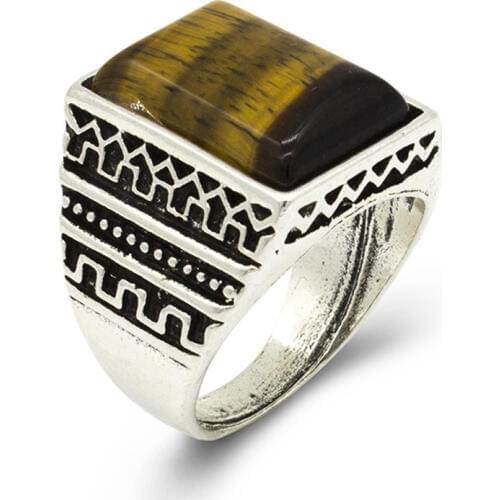 EKUSTYEE Fashion Silver Plated Personality Exaggerated Finger Vintage Casual Quartz Stone Natural Stone Rings for Men and Women