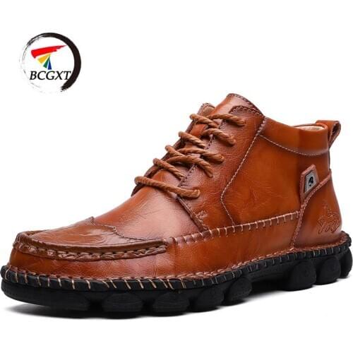 Men Winter Boots Soft Comfortable Leather Man Flat Boots Fashion Vintage Ankle Boots For Men High Quality Mens Autumn Shoes