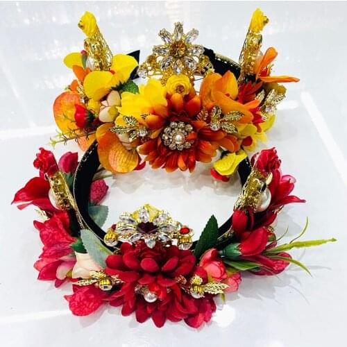 Baroque Gold Crown Set Wedding Hair Accessories Crystal Tiaras Crowns Pearl Handmade Bridal Round Crowns Hair Jewelry For Women