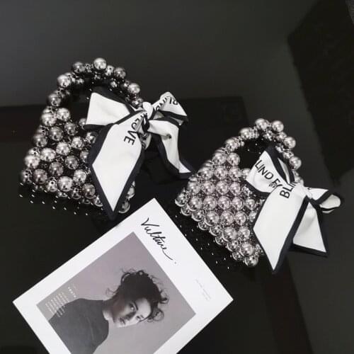 Niche Design Handmade Pearl Handbags Silver Bead Beaded Small Ladies Female Fashionable Silver Ball Decorative Lipstick Coin Bag