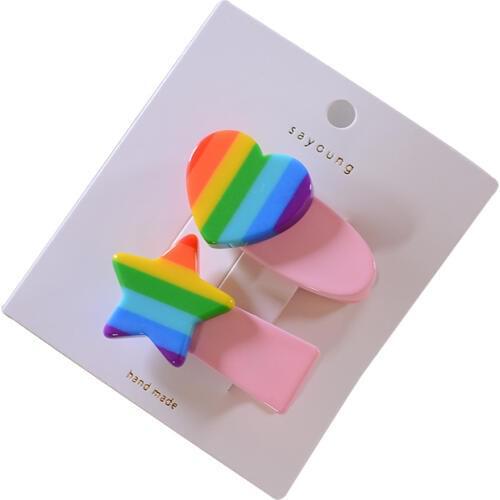 New Kids Girls Hair Clip Childrens Hair Headdress Simple Heart Star Striped Side Clip Cute Hairpins Hair Accessories