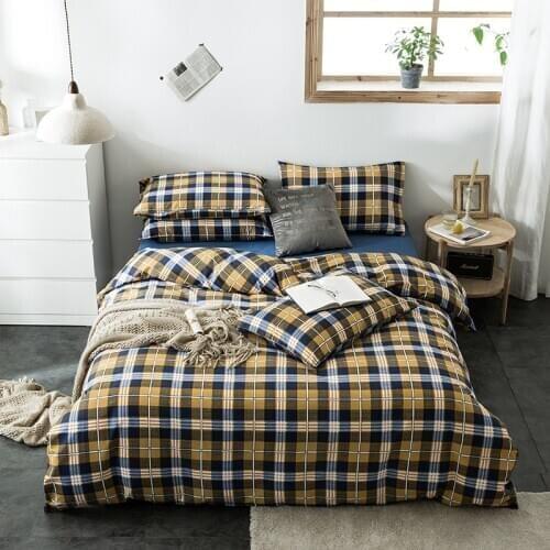 Plaid Duvet Cover Set 100% Cotton Soft Breathable Bedding Bed Sheet Pillowcase Geometric Checkered Pattern with Zipper Easy Care