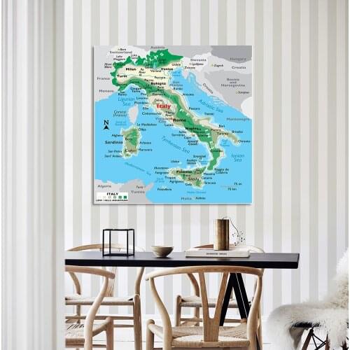 150*150cm The Italy Orographic Map Vinyl Print Wall Poster Non-woven Canvas Painting Classroom Home Decoration School Supplies