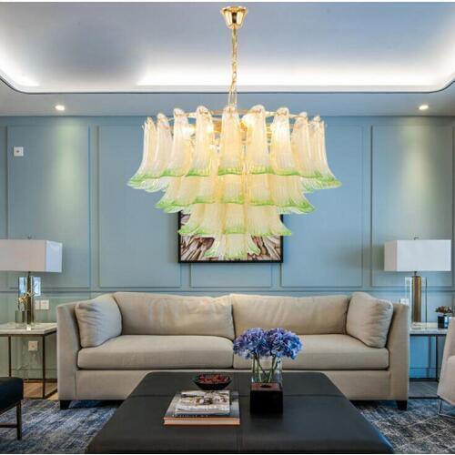 Postmodern personality simple chandelier Nordic light luxury living room chandelier creative peacock open screen glass lamps