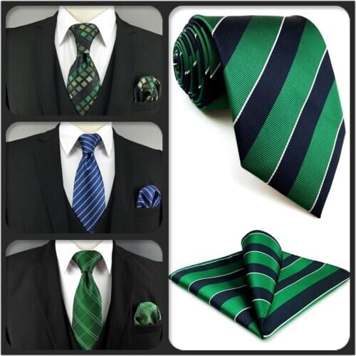 Colorful 160cm 63" Extra Long Necktie Set Blue Green Black Dots Tie and Pocket Square Wedding Gift Neckwear Dropshipping