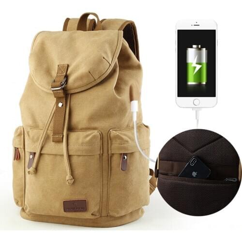 Smart Backpack Usb Laptop Bag 15 Inches Retro Vintage Brown Backpack Men Canvas Rucksack Bags