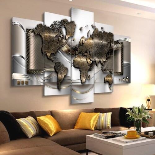 Modern Wall Oil Painting 5PCS World Map Poster Abstract Art HD Printing Living Room Bedroom Office Wall Decoration Without Frame