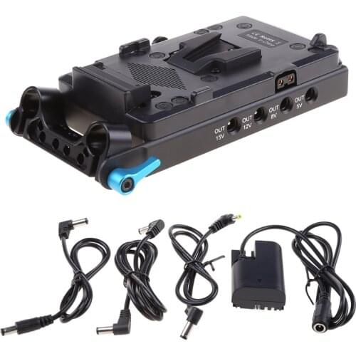 V Mount Battery Plate 15mm Dual Hole Rod Clamp LP-E6 Dummy Battery for -Canon K3KE