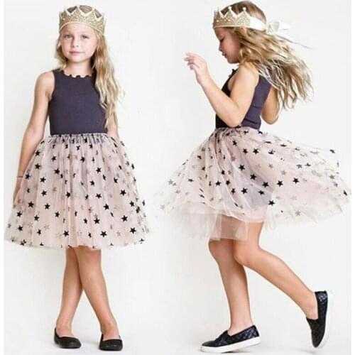 Newborn Kids Baby Girls Sleeveless Formal Party Tutu Mesh Star Ball Gown Princess Wedding Dress Clothes 2-7T