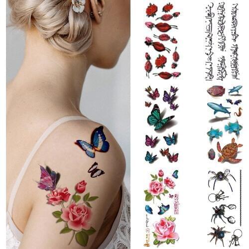 3D temporary tattoo on arm Waterproof and durable butterfly flower snail fish lip letter Fake tattoo Sexy girl tattoo stick