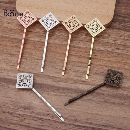 BoYuTe (50 Pieces/Lot) 15MM Square Filigree Welding 55*2MM Hairpin Vintage Handmade Diy Hair Accessories