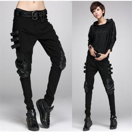 Female personality was casual Cross-pants spring new Women Black Jeans Trousers punk cargo pants collage pockets harem pants