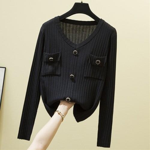 Womens Knitted Sweater Pullover Black V Neck Long Sleeve Soft Casual Knit Jumper Mujer 2020 Autumn Fashion Woman Sweaters Tops