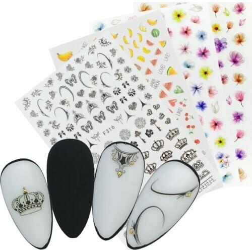 3D Nail Sticker Black Bow Crown Mandala Flower Necklace Design Stickers for Nails Art Adhesive Manicure Decorations Decals