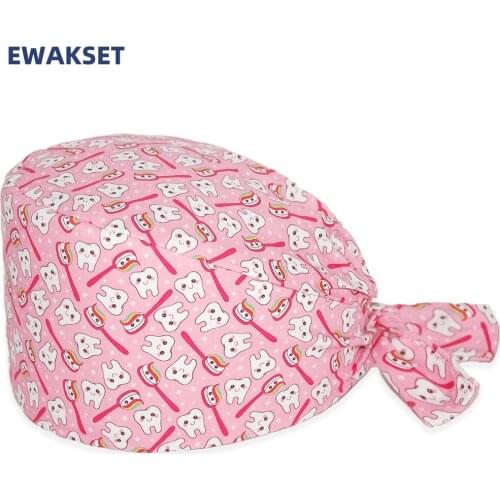 1 piece Cartoon Printing Casual Pet Beauty Nurse Work Hats Dentistry Doctor Scrubs Cap Dental Clinic Surgery Caps Men and Women