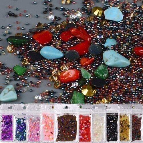YZWLE 10 Bags Irregular Stone Nails Beads 10g Fairy Sea Beach Mineral Rhinestones Manicure 3D Nail Art Decoration Accessories