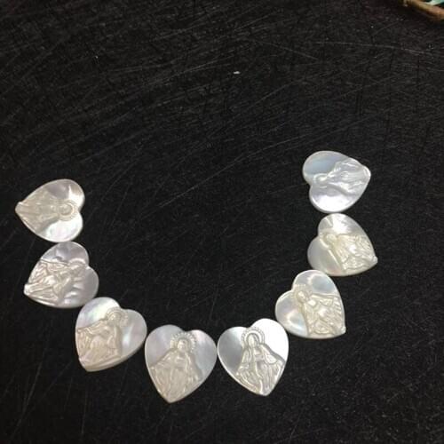 10pcs/lot 15x15mm Heart Shape Virgin of Guadalupe Natural Mother of Pearl Shell Beads Madre Perla Wholesale DIY Jewelry