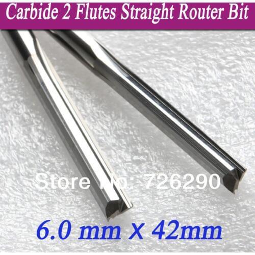 2pcs 6.0*42mm Two Flute Straight knife Milling Cutter Wood Woodworking Cutters Engraving MDF, Acrylic