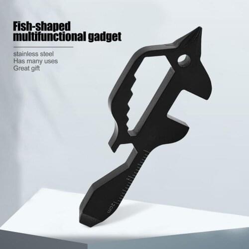 7 In 1 Multi Tool Stainless Steel Fish Shape EDC Tool Card Opener Wrench Screwdriver Key Key Pendant For Camping Multi Tools
