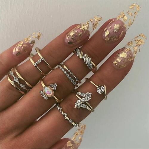 9 Pcs/set Vintage Boho Geometry Crystal Finger Rings Set Gold Crown Midi Kunckle Ring Wedding Party Jewelry Accessories 2020