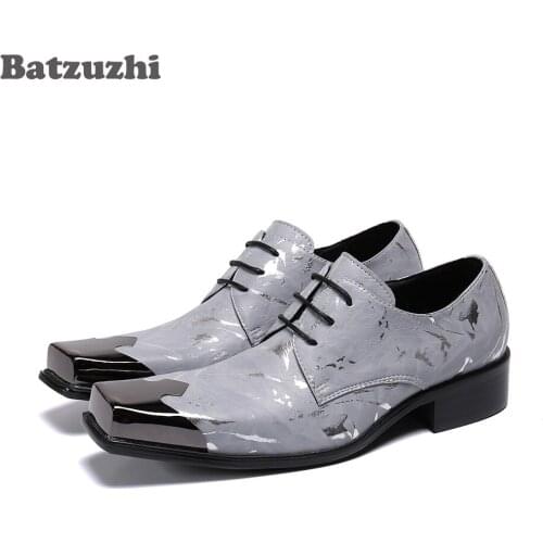 Batzuzhi Handmade Mens Leather Shoes Lace-up Genuine Leather Dress Shoes Men Square Toe Party, and Wedding Zapatos Hombre