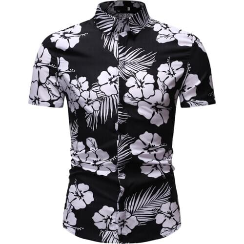 White Floral Print Hawaiian Shirt Men 2021 Beach Holiday Aloha Mens Casual Shirt Slim Fit Short Sleeve Tropical Shirt Chemise