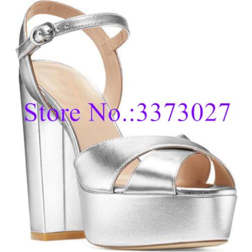 Ankle Strap Woman silver sandals summer cover heel platform heels open Toe Sexy Pumps female dress shoes club party dance shoes