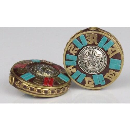 Buddhism Cultural Copper Charm Findings Nepal Round Flat Beads Pendant Spacer Handmade Lucky Accessories DIY Jewelry Making