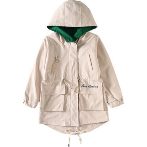 Girl autumn casual fashion coat Long embroidered jacket for girls Girl cotton hooded windproof jacket Girl windbreaker