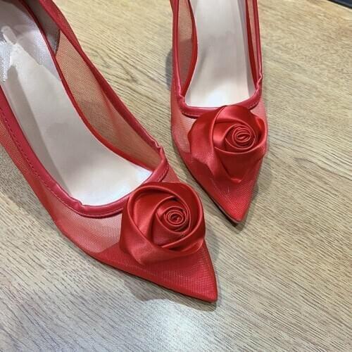 Europe and the United States 2020 new fairy wind net yarn tip heel rose wedding shoes bridesmaid single shoes