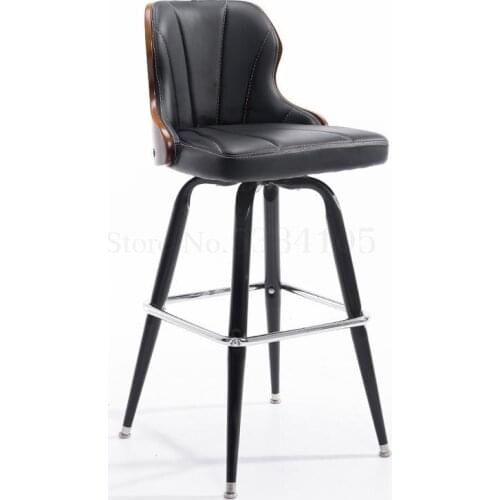 European Retro Bar Chair Retro Solid Wood Bar Chair Back Bar Chair Front Desk Chair Rotating Iron High Stool
