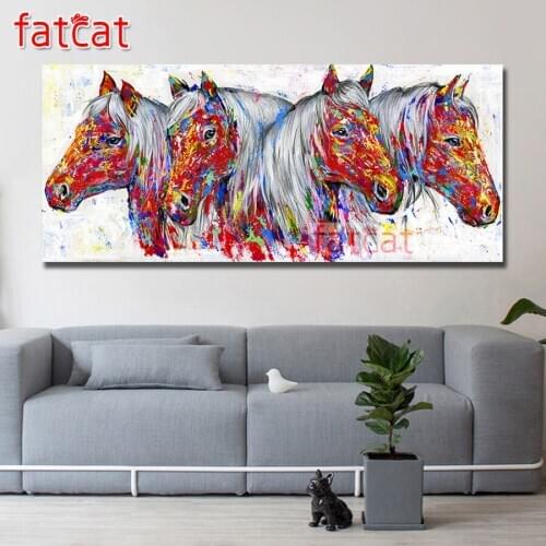 FATCAT Large Diy Diamond Painting Color horse head abstract animals Full square round drill 5d Diamond Embroidery Mosaic AE1192