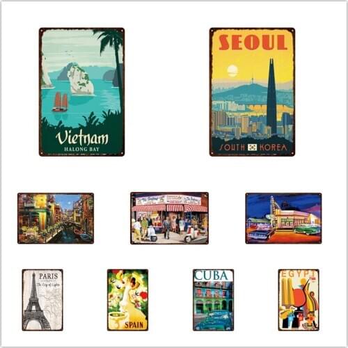 City Tourist Metal Tin Sign Travel Souvenir Print Bar Wall Art Iron Painting Vintage Home Decoration 30X20CM
