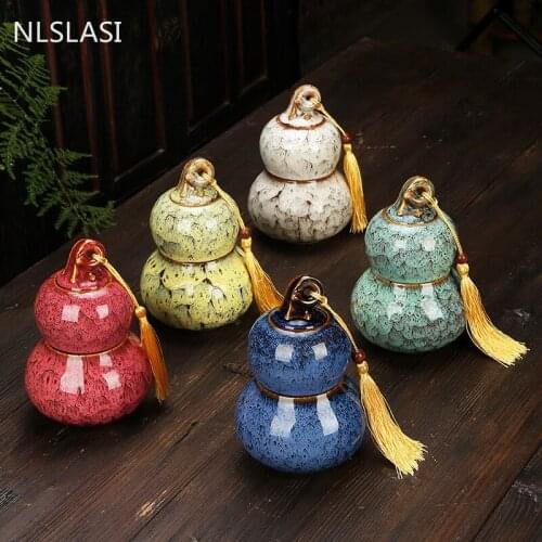 Retro kiln change Ceramic gourd Tea Caddy Portable Sealed Jar travel Tea Caddy Storage Spice Tea Boxes Candy storage tank