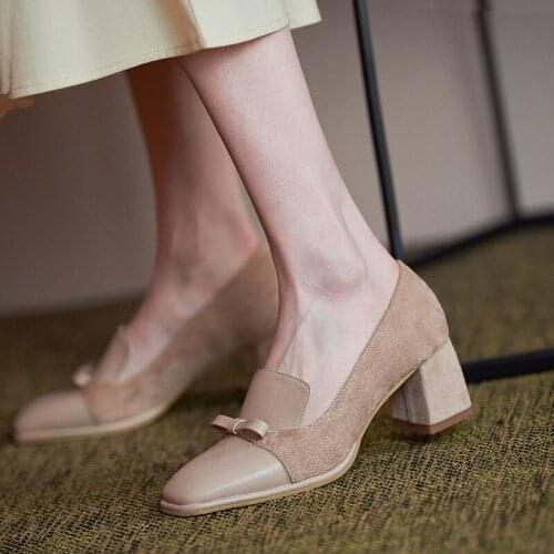 Classic Black Nude Heels Women Pumps Shoes Suede Block High Heels Shoes Female Casual OL Office Party Shoes Woman Large Size 48