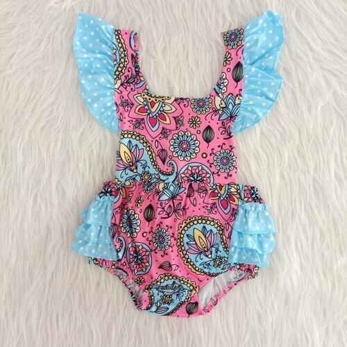 Baby girls romper for summer flutter sleeve design and Cross strap design jumpsuit girl high quality stitching romper