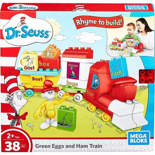 Mega Bloks Dr. Seuss Green Eggs and Ham Train Set Big Building Blocks Educational Toys Construction Toys Best Gift for Ages 2