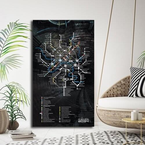 Metro 2033 Prague Map Last Light Game Posters Artworks Prints on Canvas Painting Wall Art Picture For Living Room Home Decor