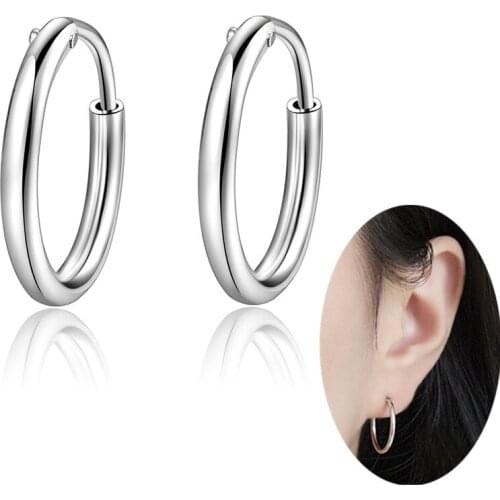 Fashion 925 Sterling Silver 1.5mm Thin Tube Hoop Earrings Small Medium Large Circle Endless Hoop Earrings