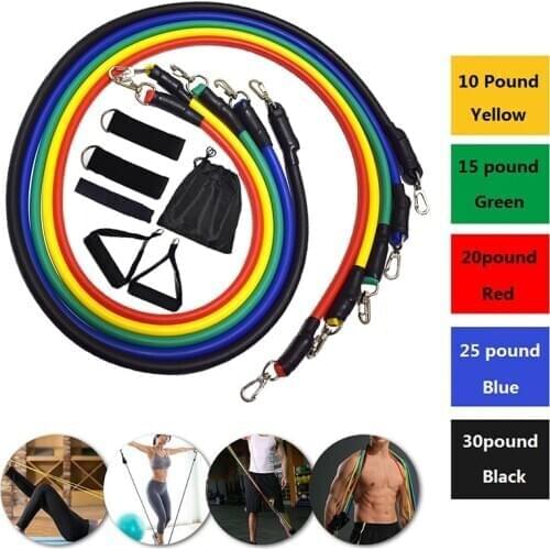 11pcs Elastic Exercise Resistance Bands Set with Handles Ankle Straps Workout Bands Kit Gym Yoga Fitness Resistance Training