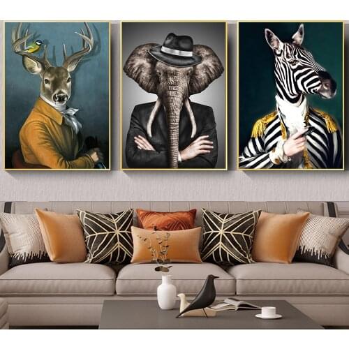 Nordic Retro Home Wall Art Decorative Canvas Painting Abstract Animal Zebra Goat Posters for Living Room Corridor Decor Pictures
