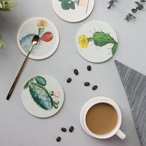Natural Anti-Skid Mat Eco-Friendly Suction Plant Print Diatomite Cup Mat Household Tea Cup Heat Insulation